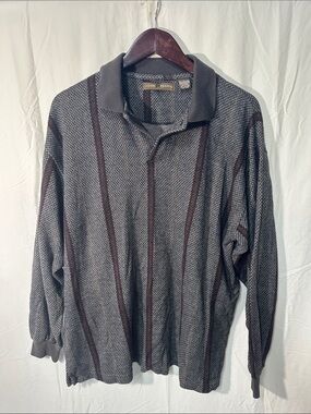 Vintage John Henry Brown & Gray Striped Knit Polo